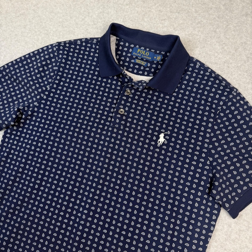 Polo Ralph Lauren Mens Navy Paisley Custom Slim Fit Stretch Mesh Polo Shirt M